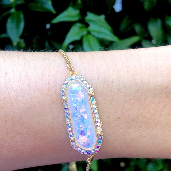 Iridescent Opal + Aurora Borealis Crystal Halo Gold Boho Bracelet - Picture 5 of 7